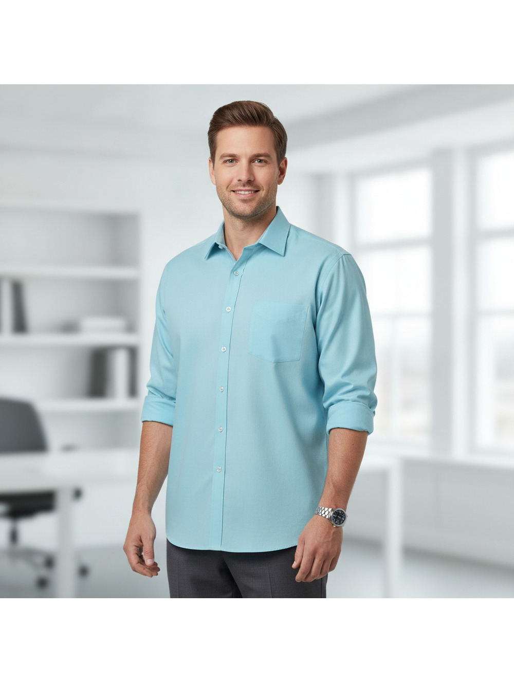 Stafford Travel Easy-Care Dress Shirt in Light Blue